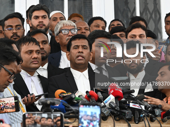 Chief prosecutor of Bangladesh's International Crimes Tribunal (ICT), Mohammad Tajul Islam, addresses the media outside the ICT court in Dha...