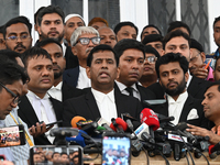 Chief prosecutor of Bangladesh's International Crimes Tribunal (ICT), Mohammad Tajul Islam, addresses the media outside the ICT court in Dha...