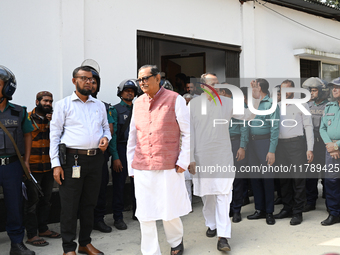 Police personnel escort detainee former ministers and leaders of the Bangladesh Awami League party to the country's International Crimes Tri...