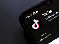 The logo of the social network TikTok appears on the screen of a smartphone in Reno, United States, on November 18, 2024. (