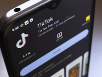 The logo of the social network TikTok appears on the screen of a smartphone in Reno, United States, on November 18, 2024. (