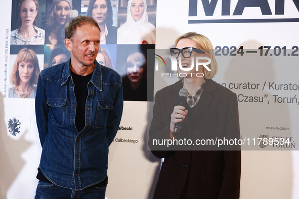 Julian Rosefeldt and Cate Blanchett at opening of the 'Manifesto' exhibition during Camerimage Festival in Torun, Poland on November 17, 202...