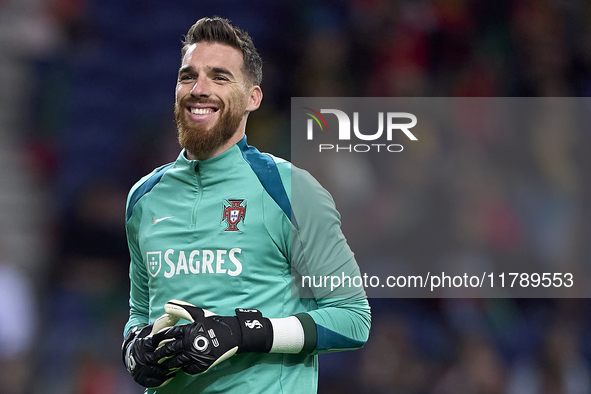 Jose Sa of Portugal reacts during the warm-up prior to the UEFA Nations League 2024/25 League A Group A1 match between Portugal and Poland a...