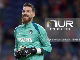 Jose Sa of Portugal reacts during the warm-up prior to the UEFA Nations League 2024/25 League A Group A1 match between Portugal and Poland a...