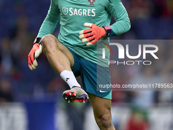 Diogo Costa of Portugal warms up before the UEFA Nations League 2024/25 League A Group A1 match between Portugal and Poland at Estadio Do Dr...