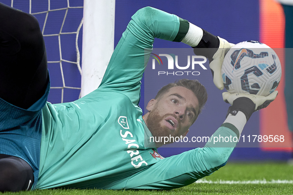 Jose Sa of Portugal warms up before the UEFA Nations League 2024/25 League A Group A1 match between Portugal and Poland at Estadio Do Dragao...