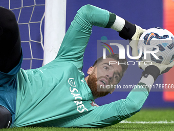 Jose Sa of Portugal warms up before the UEFA Nations League 2024/25 League A Group A1 match between Portugal and Poland at Estadio Do Dragao...