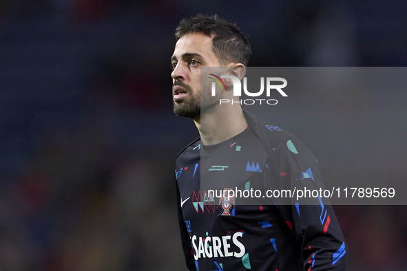 Bernardo Silva of Portugal looks on during the warm-up prior to the UEFA Nations League 2024/25 League A Group A1 match between Portugal and...