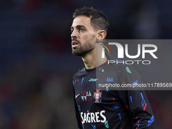 Bernardo Silva of Portugal looks on during the warm-up prior to the UEFA Nations League 2024/25 League A Group A1 match between Portugal and...