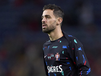 Bernardo Silva of Portugal looks on during the warm-up prior to the UEFA Nations League 2024/25 League A Group A1 match between Portugal and...