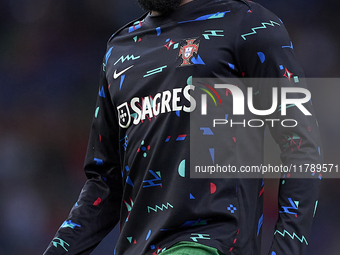 Nuno Tavares of Portugal looks on during the warm-up prior to the UEFA Nations League 2024/25 League A Group A1 match between Portugal and P...