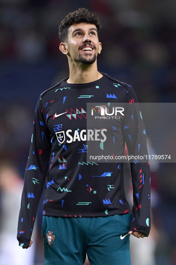 Tomas Araujo of Portugal looks on during the warm-up prior to the UEFA Nations League 2024/25 League A Group A1 match between Portugal and P...