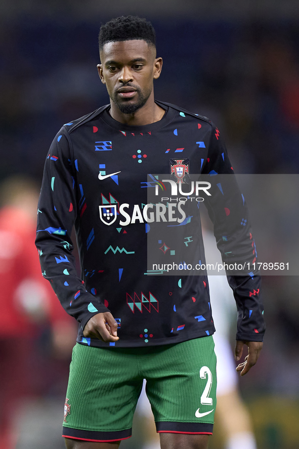 Nelson Semedo of Portugal looks on during the warm-up prior to the UEFA Nations League 2024/25 League A Group A1 match between Portugal and...