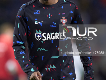 Nelson Semedo of Portugal looks on during the warm-up prior to the UEFA Nations League 2024/25 League A Group A1 match between Portugal and...