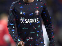 Nelson Semedo of Portugal looks on during the warm-up prior to the UEFA Nations League 2024/25 League A Group A1 match between Portugal and...