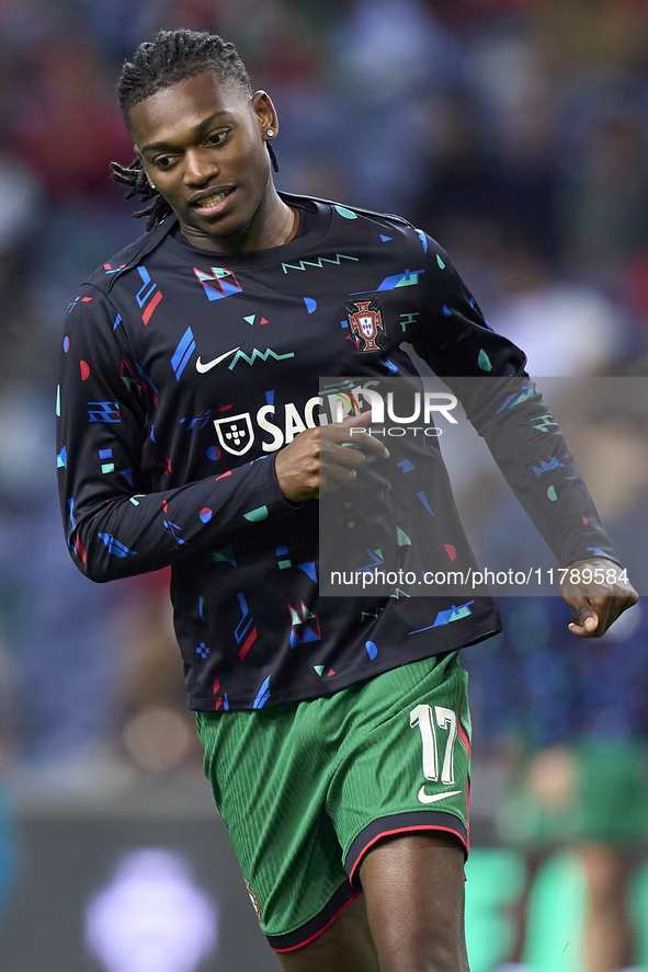 Rafael Leao of Portugal warms up before the UEFA Nations League 2024/25 League A Group A1 match between Portugal and Poland at Estadio Do Dr...