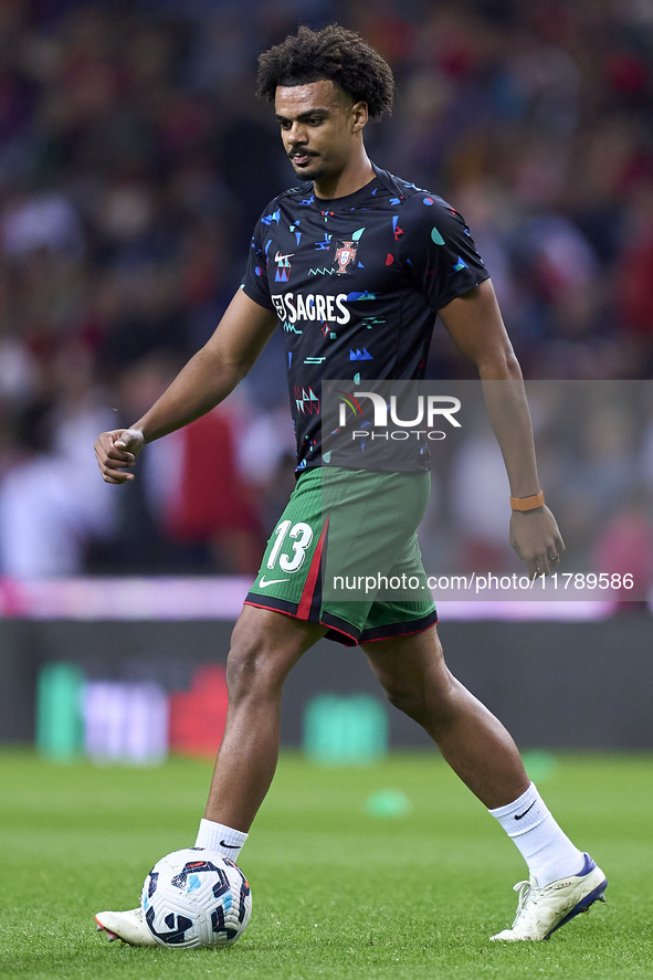 Renato Veiga of Portugal warms up before the UEFA Nations League 2024/25 League A Group A1 match between Portugal and Poland at Estadio Do D...