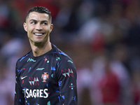 Cristiano Ronaldo of Portugal reacts during the warm-up prior to the UEFA Nations League 2024/25 League A Group A1 match between Portugal an...