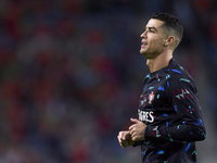 Cristiano Ronaldo of Portugal reacts during the warm-up prior to the UEFA Nations League 2024/25 League A Group A1 match between Portugal an...