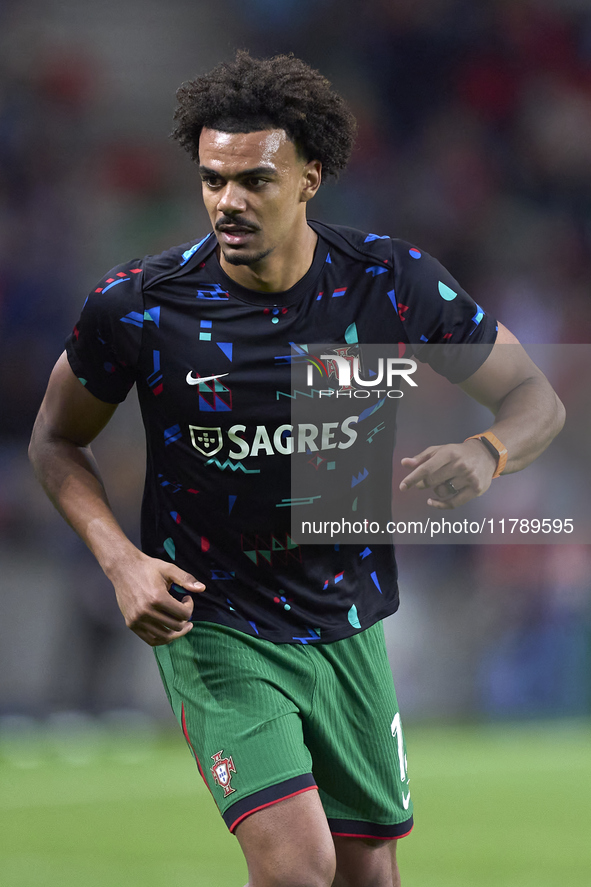 Renato Veiga of Portugal warms up before the UEFA Nations League 2024/25 League A Group A1 match between Portugal and Poland at Estadio Do D...