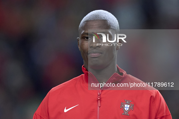 Nuno Mendes of Portugal looks on before the UEFA Nations League 2024/25 League A Group A1 match between Portugal and Poland at Estadio Do Dr...