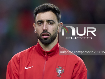 Bruno Fernandes of Portugal looks on before the UEFA Nations League 2024/25 League A Group A1 match between Portugal and Poland at Estadio D...