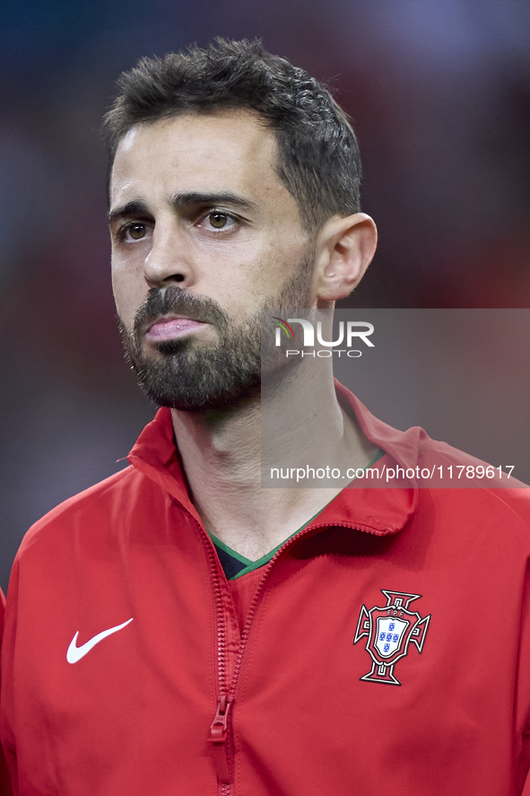 Bernardo Silva of Portugal looks on before the UEFA Nations League 2024/25 League A Group A1 match between Portugal and Poland at Estadio Do...