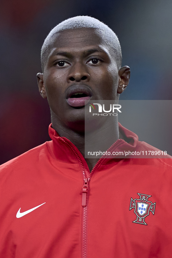 Nuno Mendes of Portugal looks on before the UEFA Nations League 2024/25 League A Group A1 match between Portugal and Poland at Estadio Do Dr...