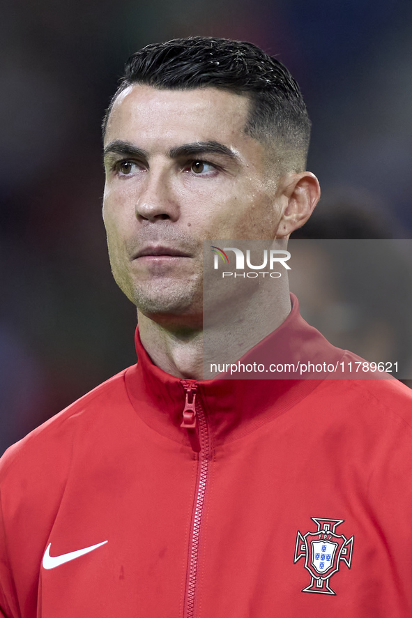 Cristiano Ronaldo of Portugal looks on before the UEFA Nations League 2024/25 League A Group A1 match between Portugal and Poland at Estadio...