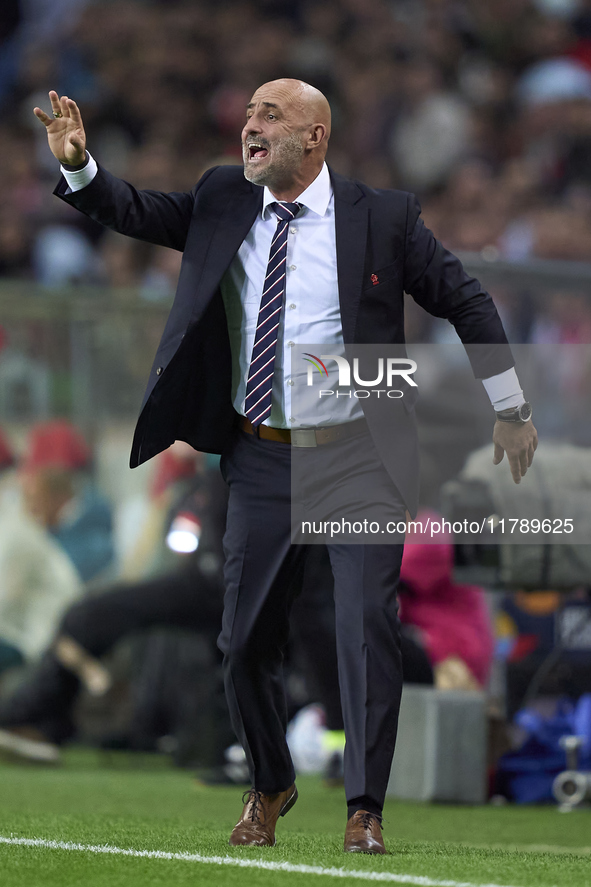 Michal Probierz, Head Coach of Poland, reacts during the UEFA Nations League 2024/25 League A Group A1 match between Portugal and Poland at...