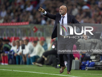 Michal Probierz, Head Coach of Poland, reacts during the UEFA Nations League 2024/25 League A Group A1 match between Portugal and Poland at...