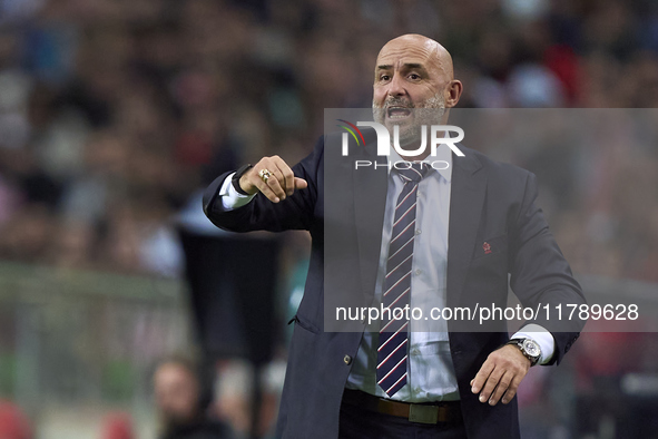 Michal Probierz, Head Coach of Poland, reacts during the UEFA Nations League 2024/25 League A Group A1 match between Portugal and Poland at...