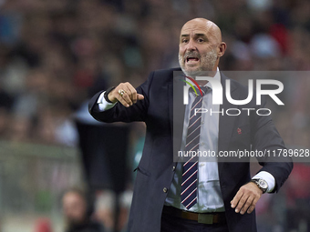 Michal Probierz, Head Coach of Poland, reacts during the UEFA Nations League 2024/25 League A Group A1 match between Portugal and Poland at...