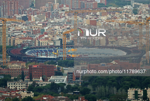 Seats are placed in the stands of Spotify Camp Nou in Barcelona, Spain, on November 2, 2024. 