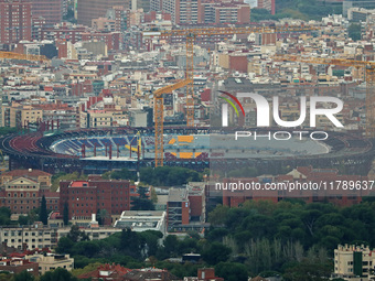 Seats are placed in the stands of Spotify Camp Nou in Barcelona, Spain, on November 2, 2024. (