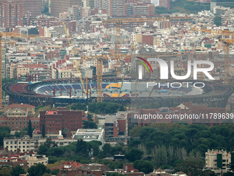 Seats start to be placed in the stands of Spotify Camp Nou, in Barcelona, Spain, on November 11, 2024. (