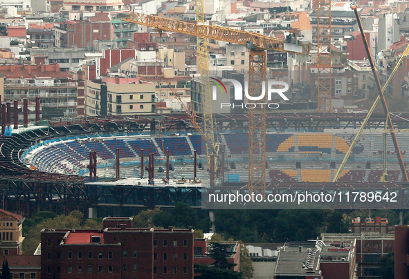 Seats start to be placed in the stands of Spotify Camp Nou in Barcelona, Spain, on November 18, 2024. 