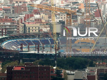 Seats start to be placed in the stands of Spotify Camp Nou in Barcelona, Spain, on November 18, 2024. (