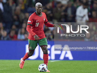 Nuno Mendes of Portugal is in action during the UEFA Nations League 2024/25 League A Group A1 match between Portugal and Poland at Estadio D...