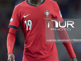 Nuno Mendes of Portugal looks on during the UEFA Nations League 2024/25 League A Group A1 match between Portugal and Poland at Estadio Do Dr...