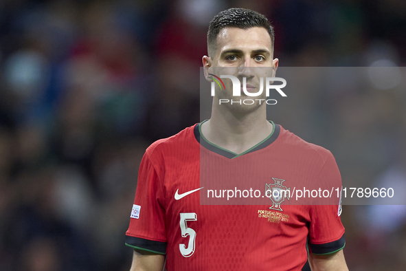 Diogo Dalot of Portugal reacts during the UEFA Nations League 2024/25 League A Group A1 match between Portugal and Poland at Estadio Do Drag...