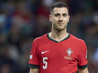 Diogo Dalot of Portugal reacts during the UEFA Nations League 2024/25 League A Group A1 match between Portugal and Poland at Estadio Do Drag...