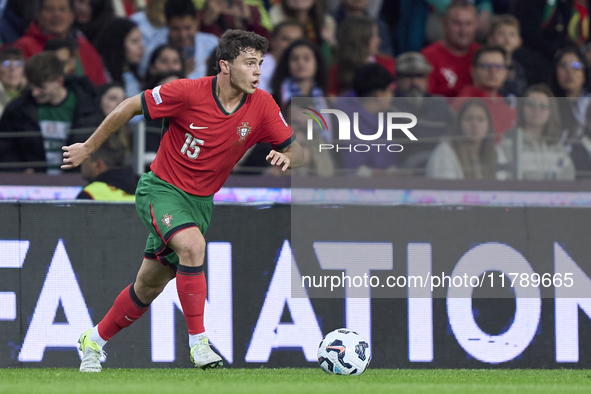 Joao Neves of Portugal plays during the UEFA Nations League 2024/25 League A Group A1 match between Portugal and Poland at Estadio Do Dragao...