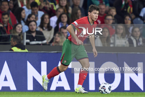 Joao Neves of Portugal plays during the UEFA Nations League 2024/25 League A Group A1 match between Portugal and Poland at Estadio Do Dragao...