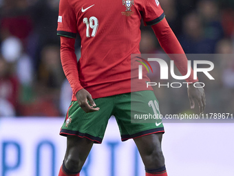 Nuno Mendes of Portugal is in action during the UEFA Nations League 2024/25 League A Group A1 match between Portugal and Poland at Estadio D...