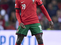 Nuno Mendes of Portugal is in action during the UEFA Nations League 2024/25 League A Group A1 match between Portugal and Poland at Estadio D...