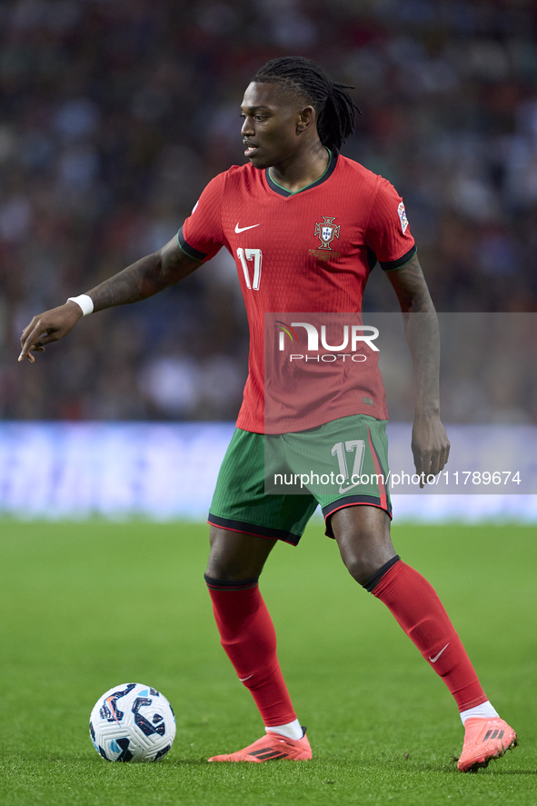 Rafael Leao of Portugal is in action during the UEFA Nations League 2024/25 League A Group A1 match between Portugal and Poland at Estadio D...