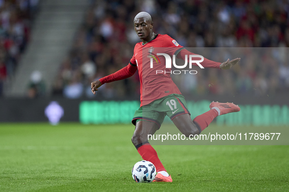 Nuno Mendes of Portugal is in action during the UEFA Nations League 2024/25 League A Group A1 match between Portugal and Poland at Estadio D...