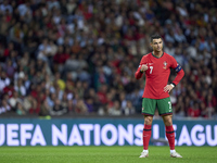 Cristiano Ronaldo of Portugal reacts during the UEFA Nations League 2024/25 League A Group A1 match between Portugal and Poland at Estadio D...