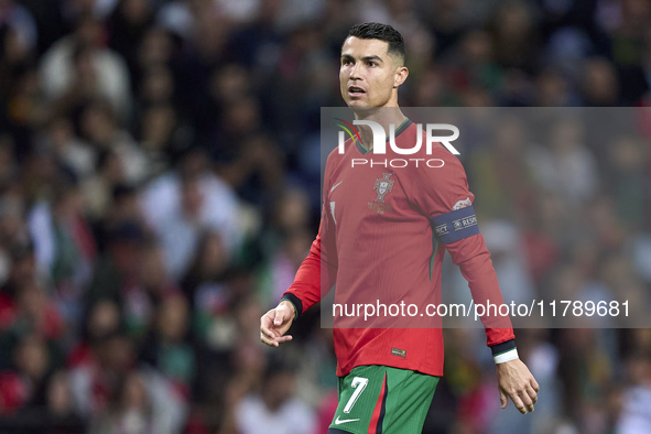 Cristiano Ronaldo of Portugal looks on during the UEFA Nations League 2024/25 League A Group A1 match between Portugal and Poland at Estadio...